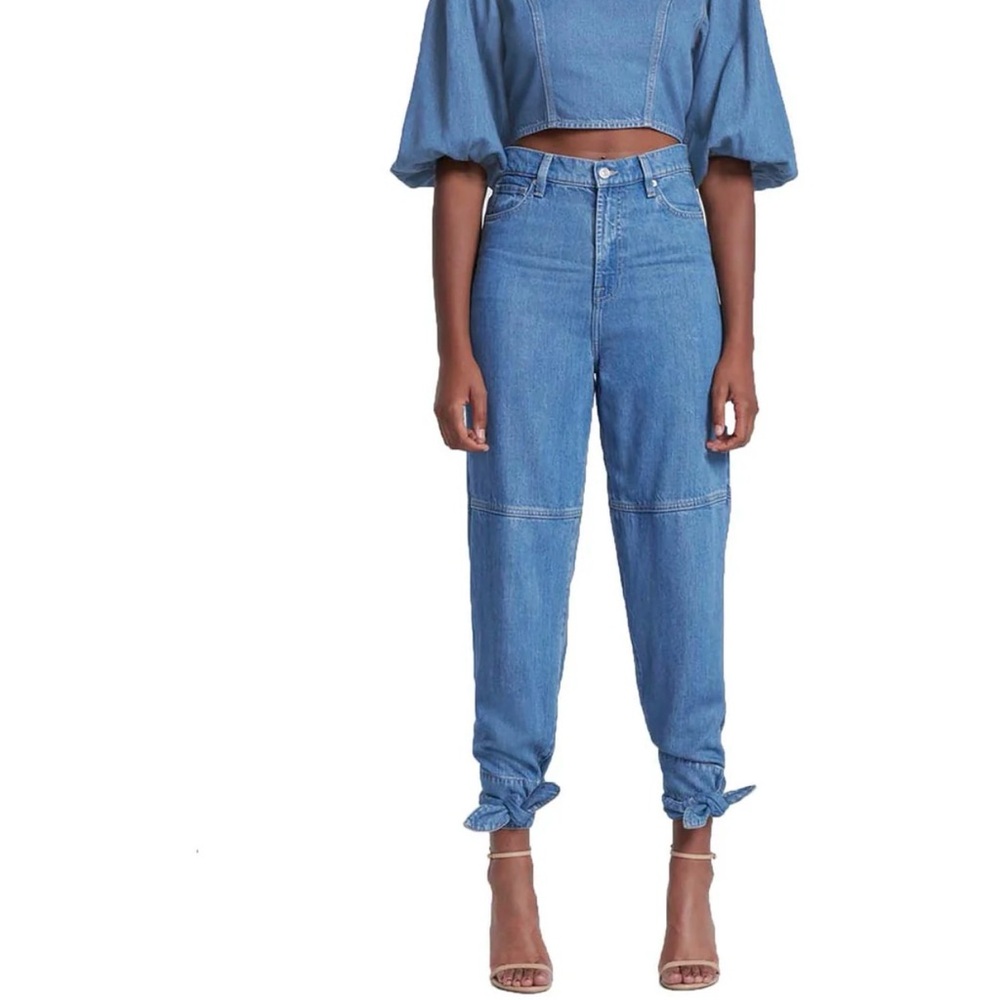 7 For All Mankind Blue Cropped Jeans Womens Slit Lyocell Wide Leg Jeans Size 28
